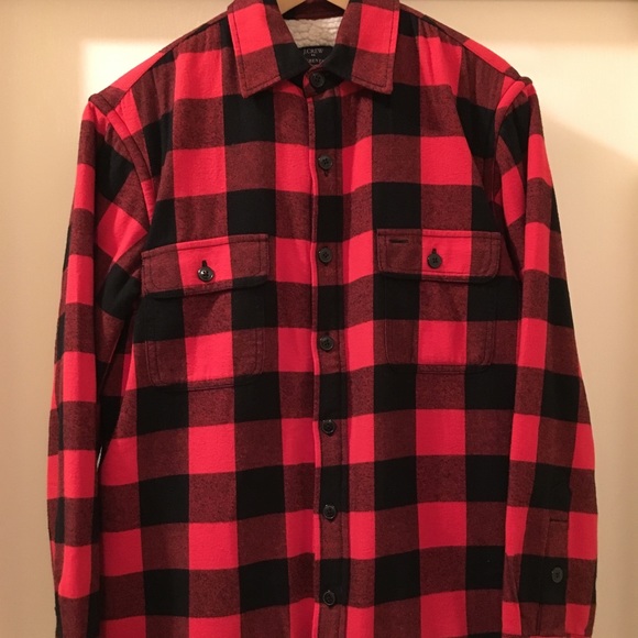 J Crew Sherpalined Flannel Jacket Red 